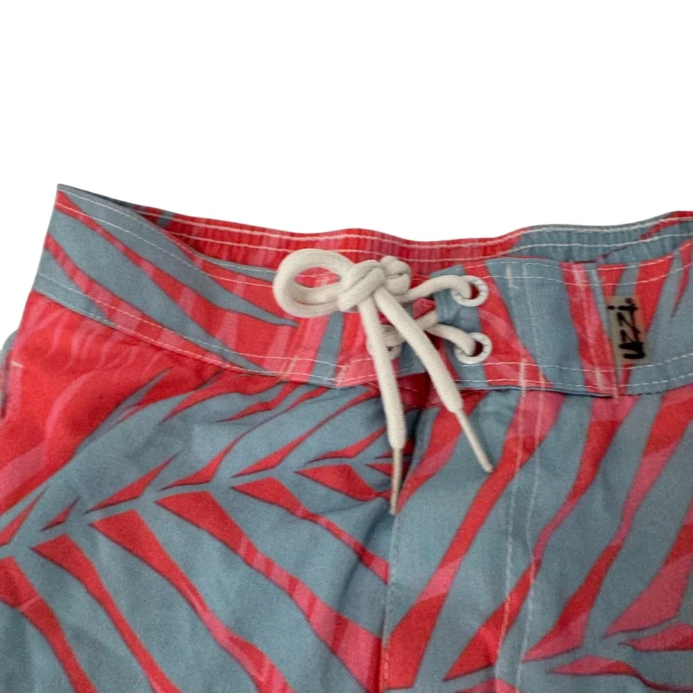 Uzzi Amphibious Gear Mens Coral Blue Tropical Palm Leaf Board Shorts NWT Sz L